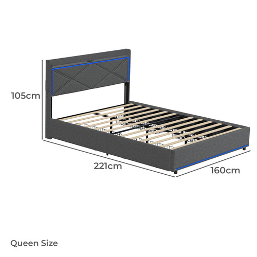 Nova Upholstered Bed with LED & Drawers