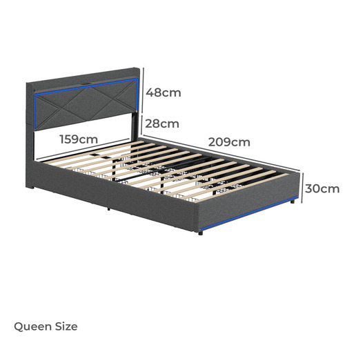 Nova Upholstered Bed with LED & Drawers
