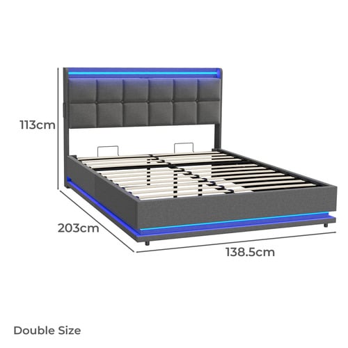 Marcel Gas Lift Storage Bed with LED & Charging Station