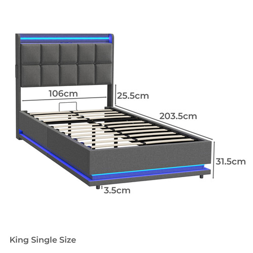 Marcel Gas Lift Storage Bed with LED & Charging Station