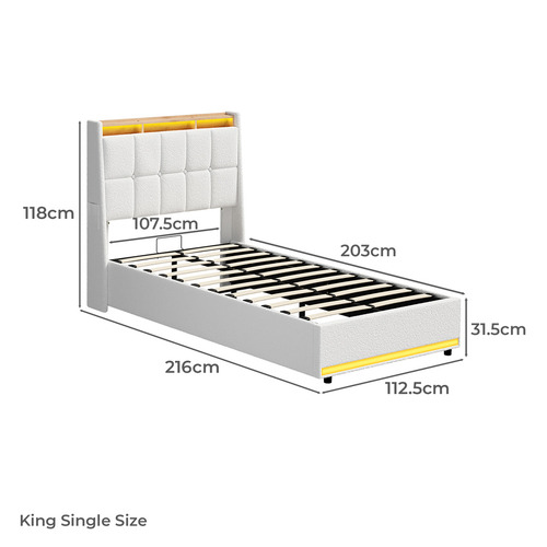 Ophelia Sherpa Gas Lift Storage Bed with LED