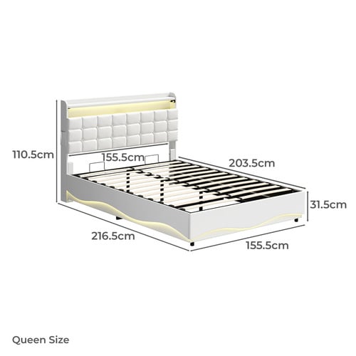 Kiana Faux Leather Gas Lift Storage Bed with LED & Charging Station