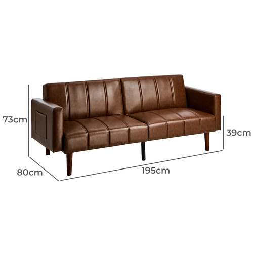 Matthew 3 Seater Single Faux Leather Sofa Bed