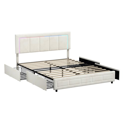 Akela Velvet Bed Frame with LED & Drawers