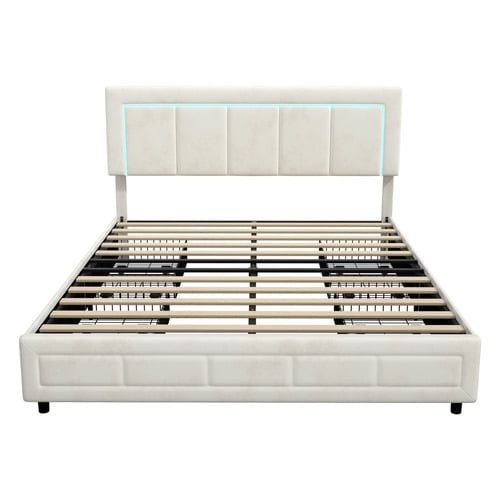 Akela Velvet Bed Frame with LED & Drawers