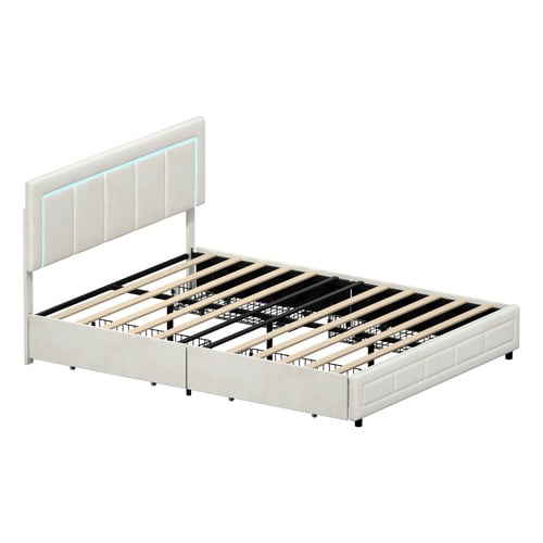 Akela Velvet Bed Frame with LED & Drawers