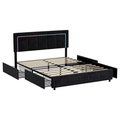 Akela Velvet Bed Frame with LED & Drawers