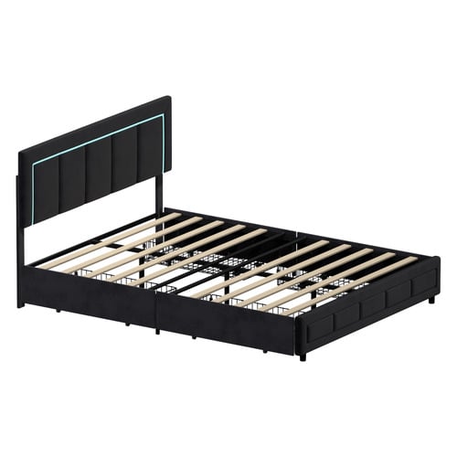 Akela Velvet Bed Frame with LED & Drawers