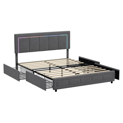Akela Velvet Bed Frame with LED & Drawers