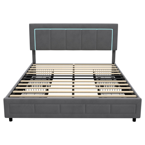 Akela Velvet Bed Frame with LED & Drawers