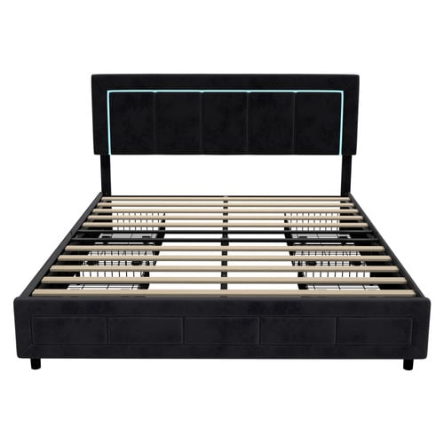 Akela Velvet Bed Frame with LED & Drawers
