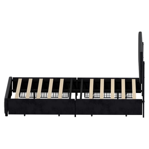 Akela Velvet Bed Frame with LED & Drawers