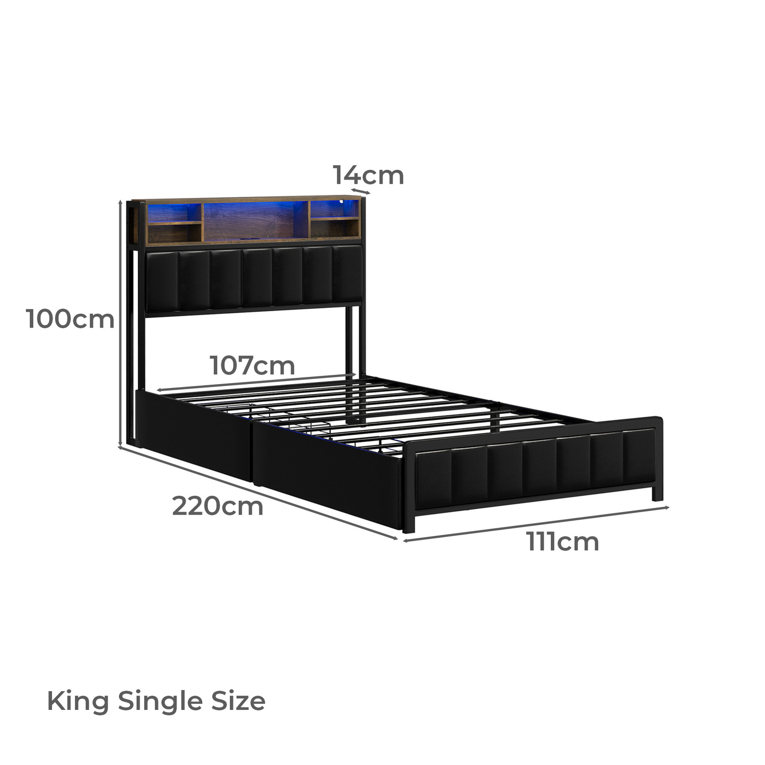 Aly Faux Leather Bed with LED & Drawers