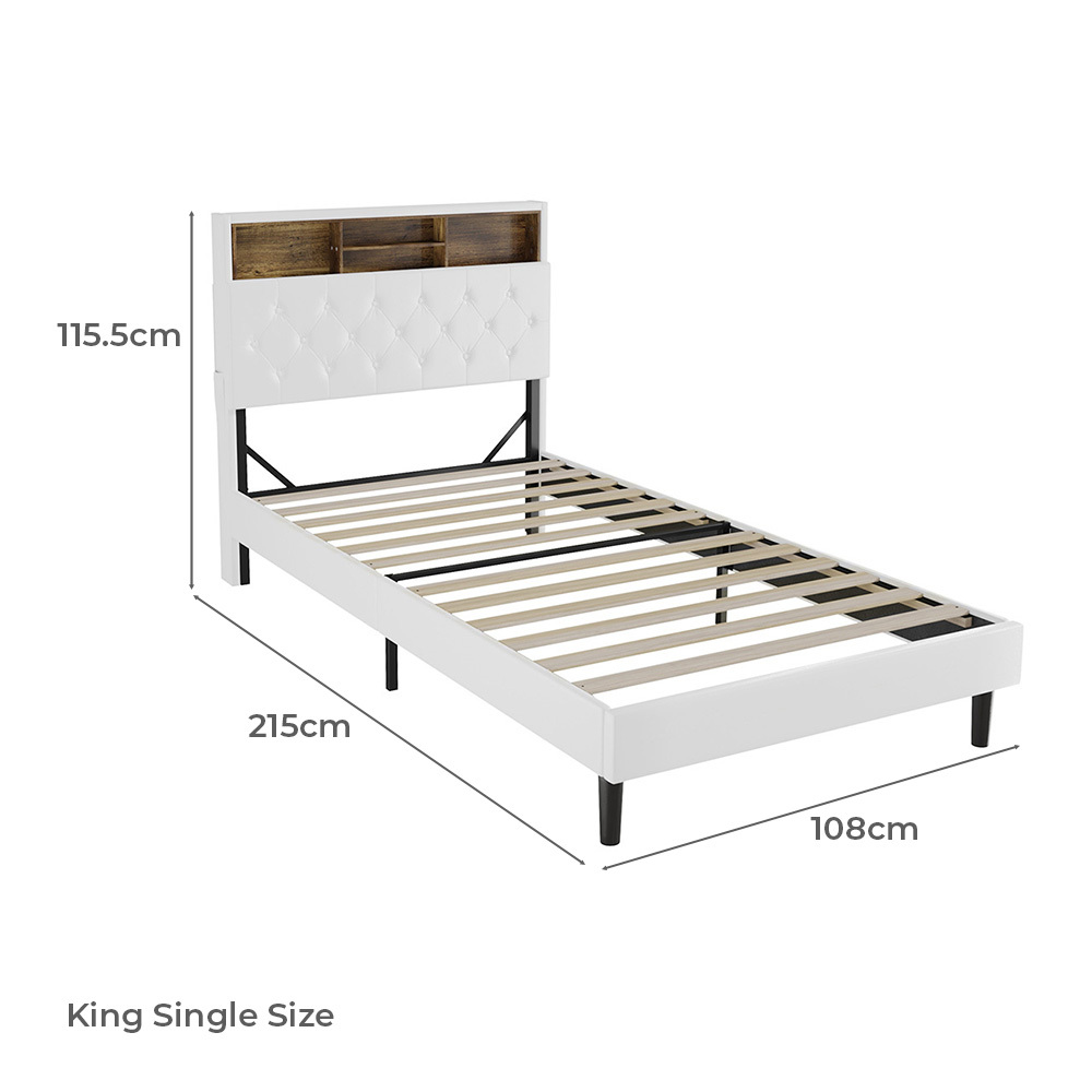 White Vinie Faux Leather Bed with LED