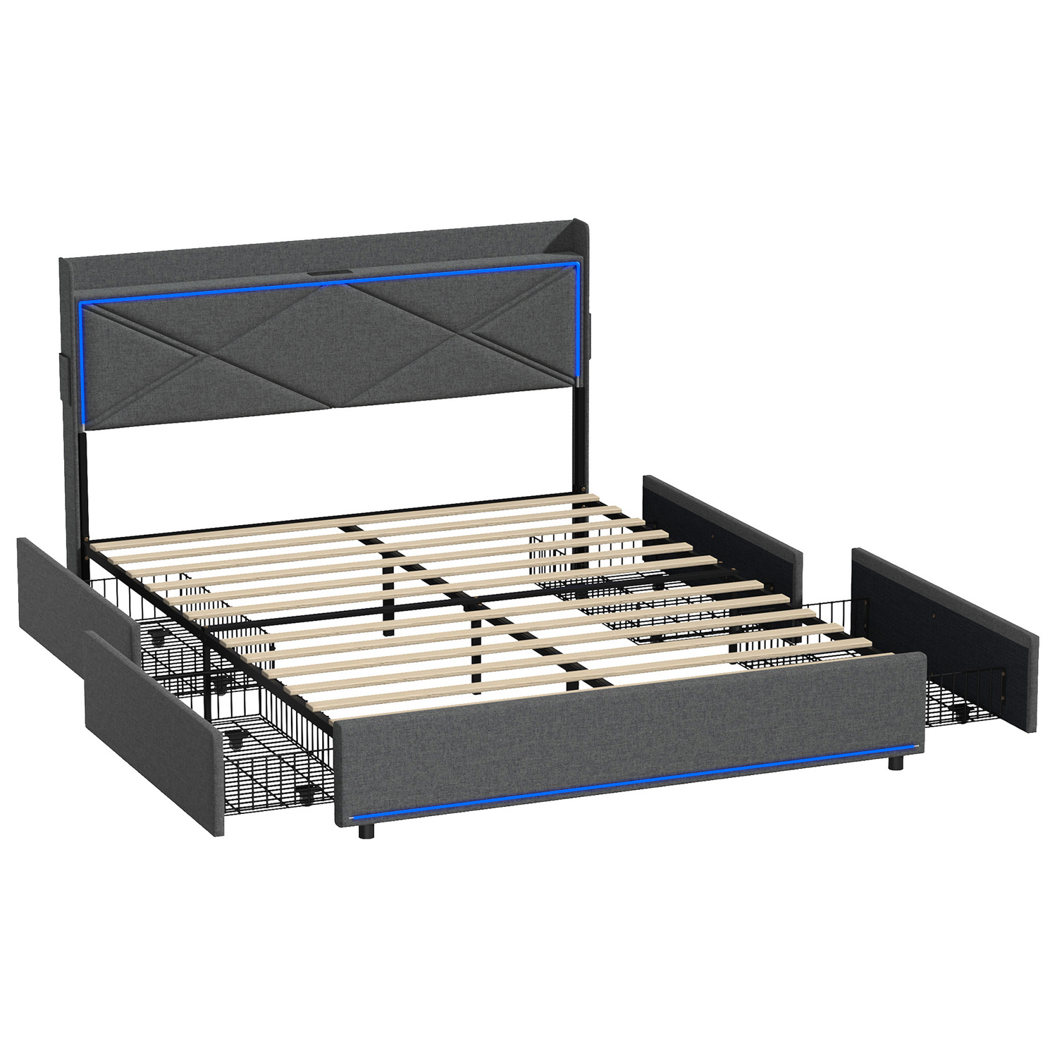 Nova Upholstered Bed with LED & Drawers
