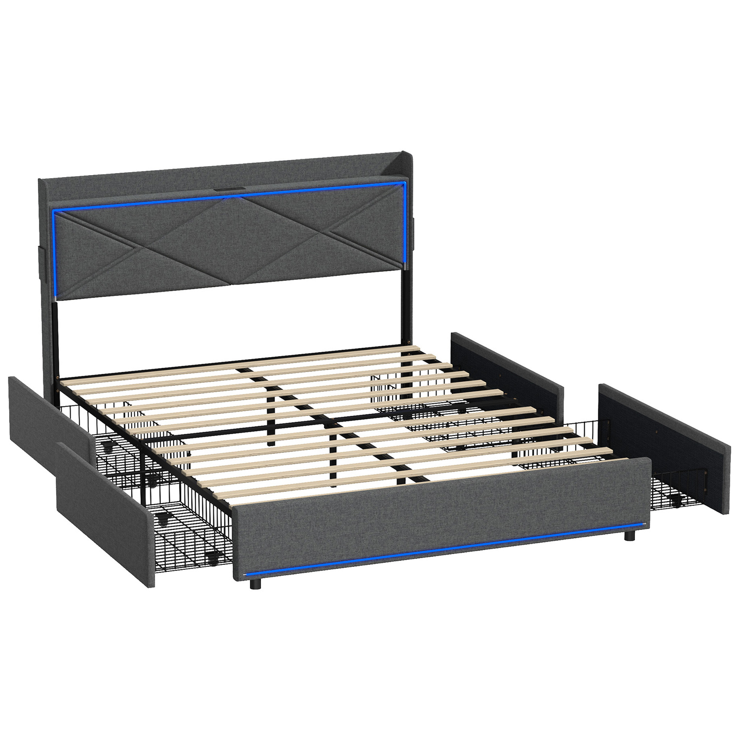 Nova Upholstered Bed with LED & Drawers