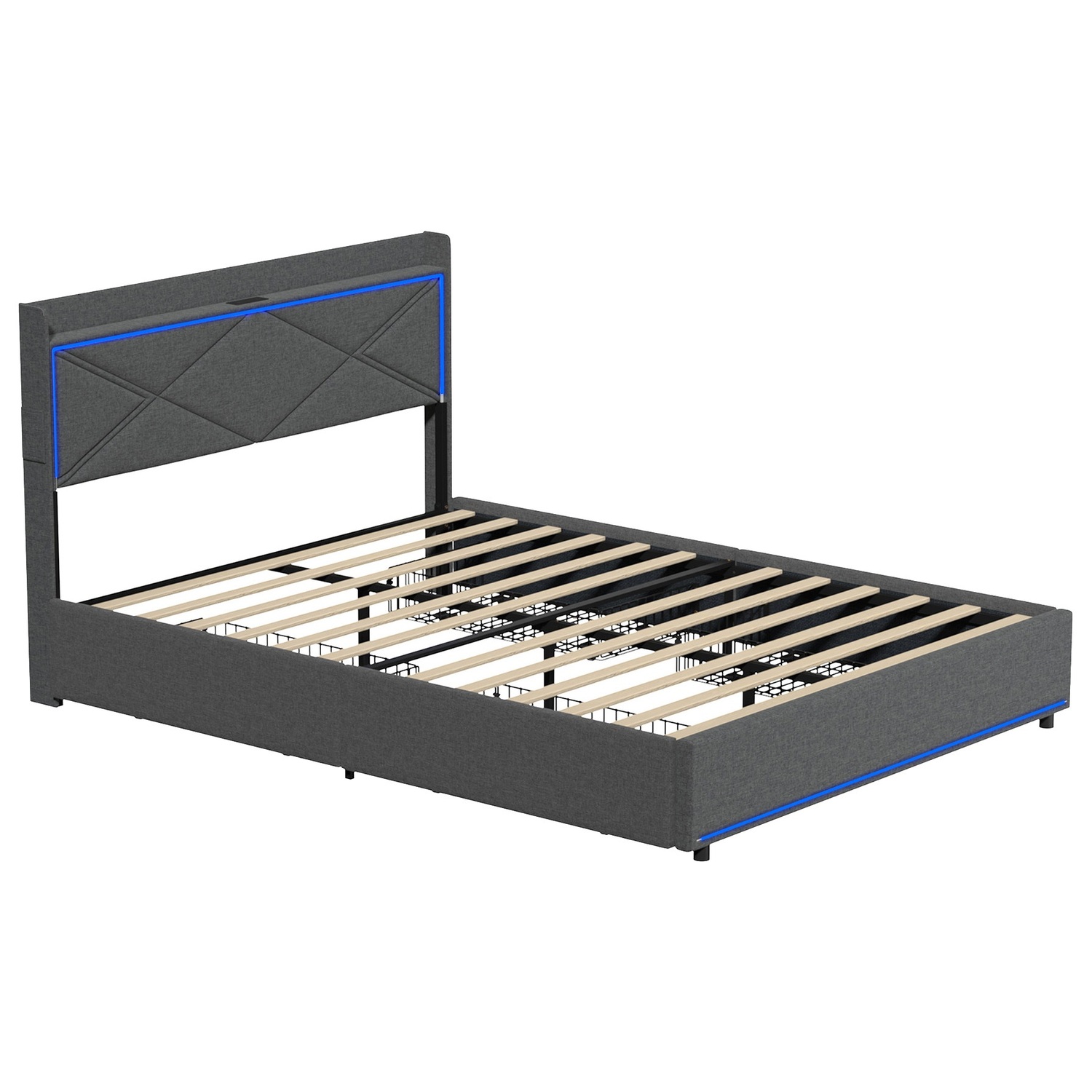 Nova Upholstered Bed with LED & Drawers