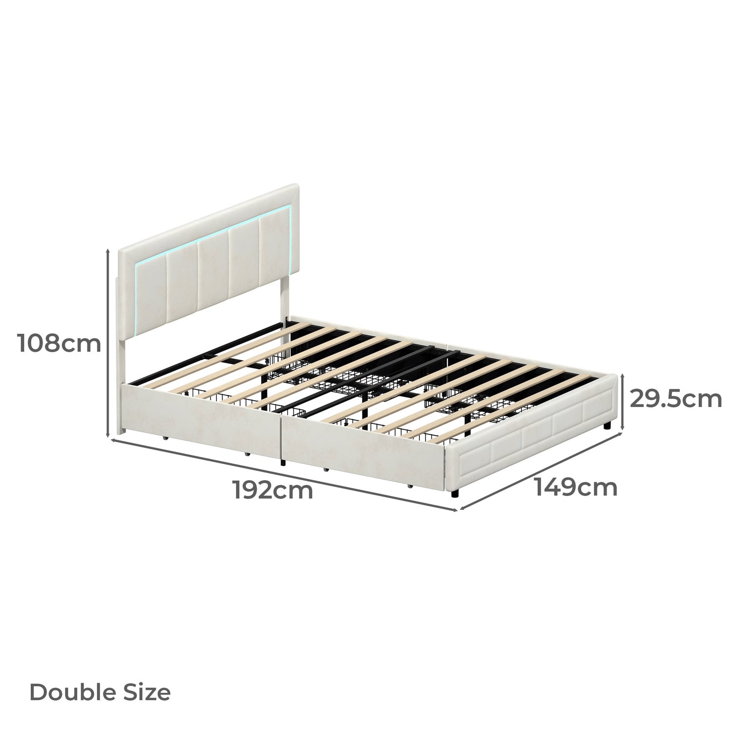 Akela Velvet Bed Frame with LED & Drawers