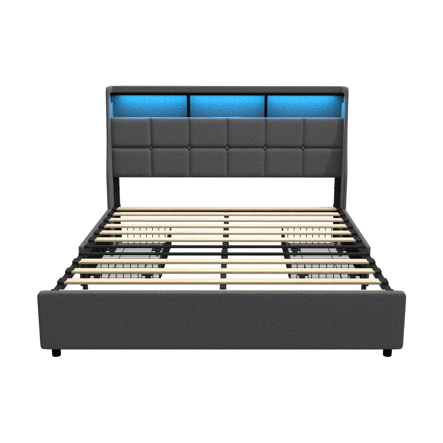 Abrielle Upholstered Double Frame Bed with LED & 2 Drawers