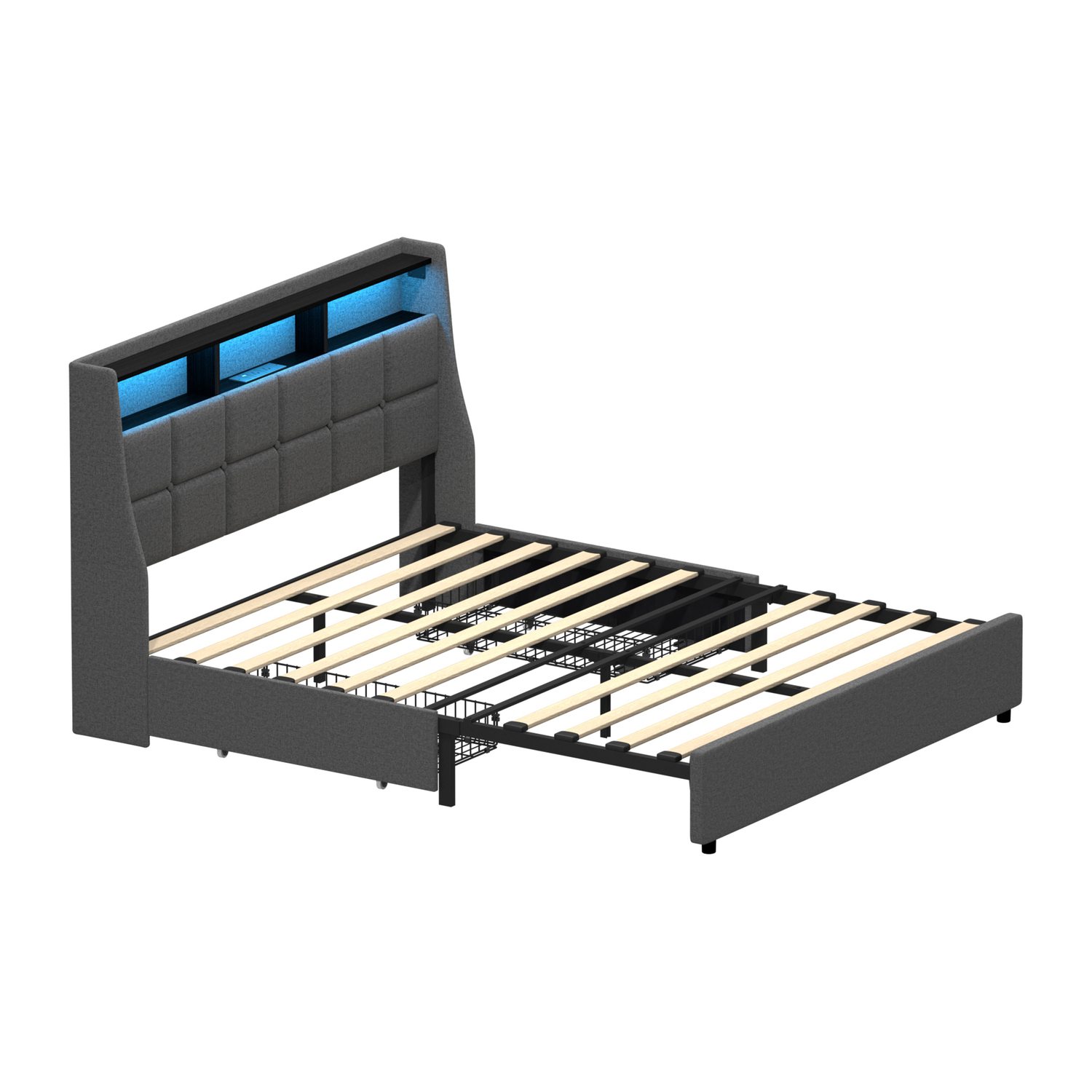 Abrielle Upholstered Double Frame Bed with LED & 2 Drawers