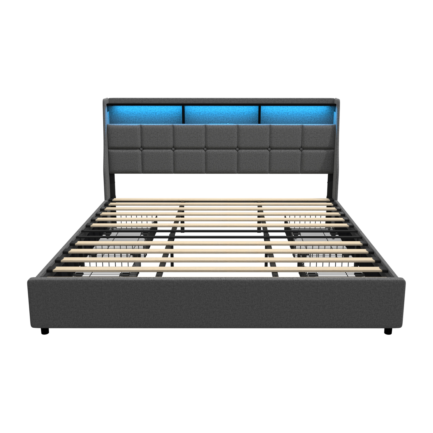 Abrielle Upholstered Frame Bed with LED & 4 Drawers