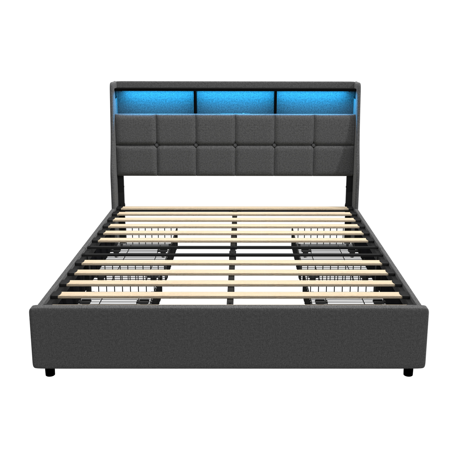 Abrielle Upholstered Frame Bed with LED & 4 Drawers