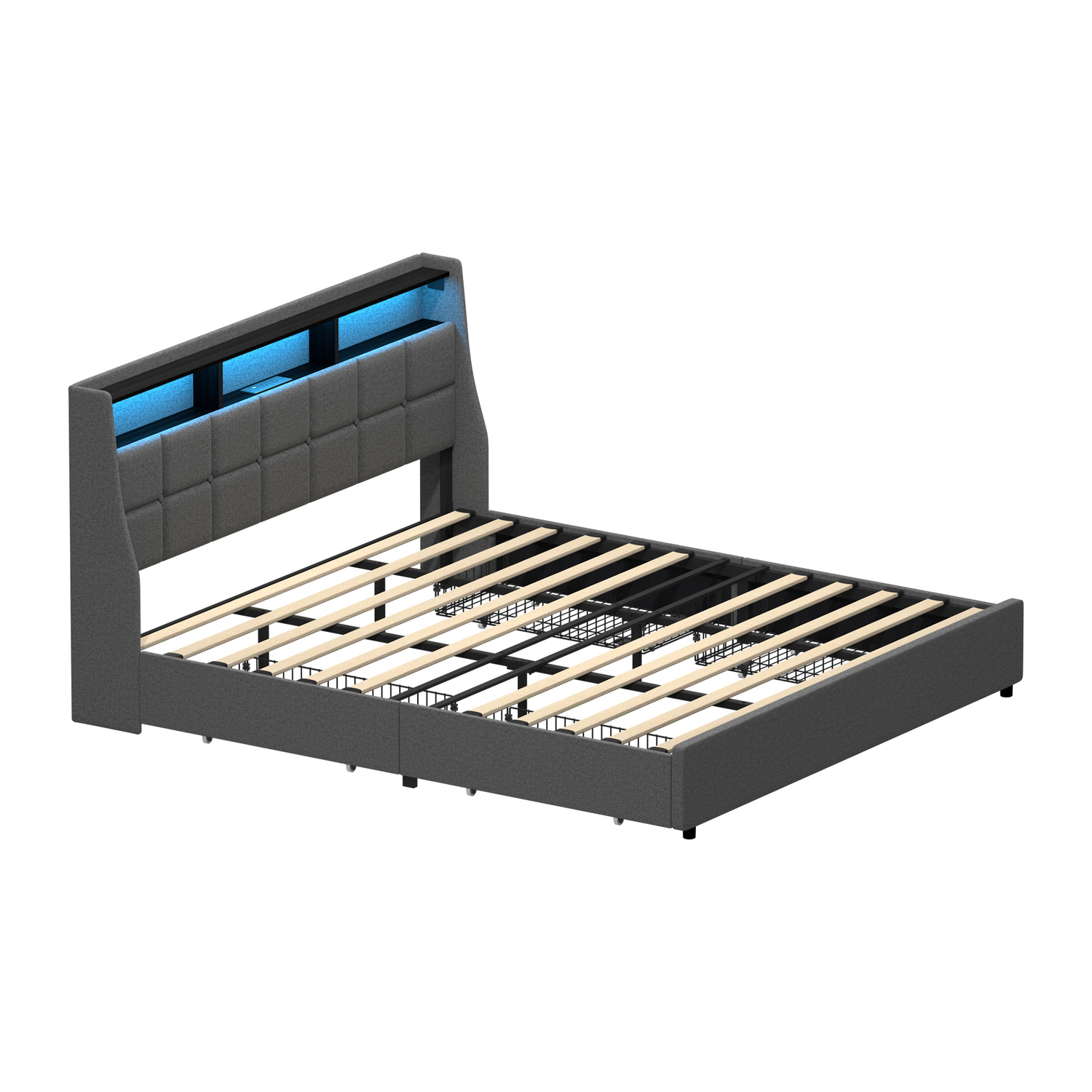 Abrielle Upholstered Frame Bed with LED & 4 Drawers