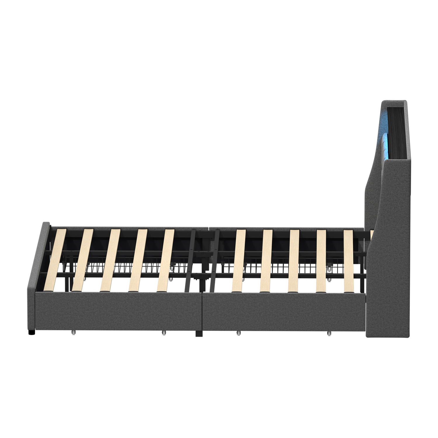 Abrielle Upholstered Frame Bed with LED & 4 Drawers