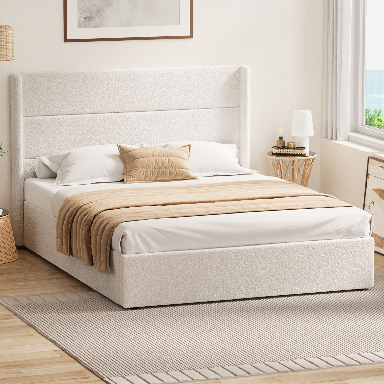 Ciaran Chenille Gas Lift Storage Bed Frame
