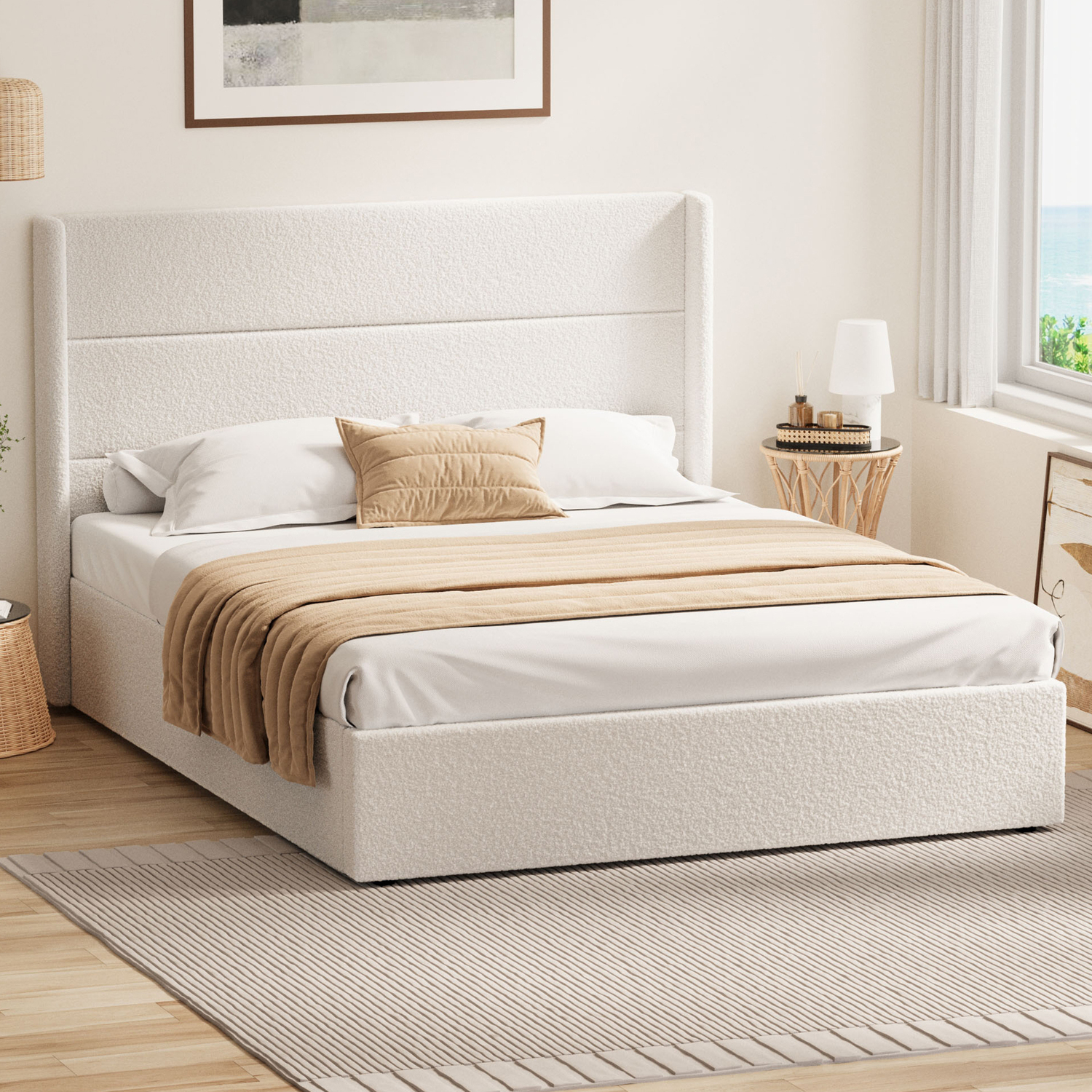Ciaran Chenille Gas Lift Storage Bed Frame
