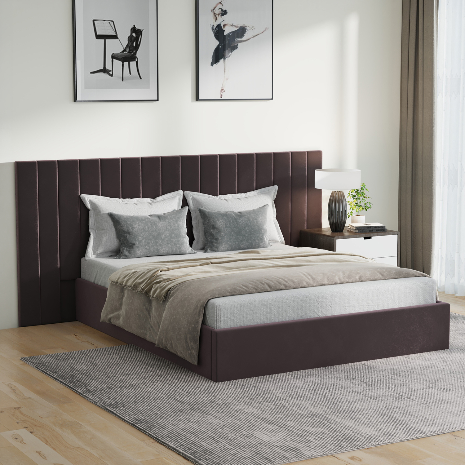 Henri Velvet Gas Lift Storage Bed Frame