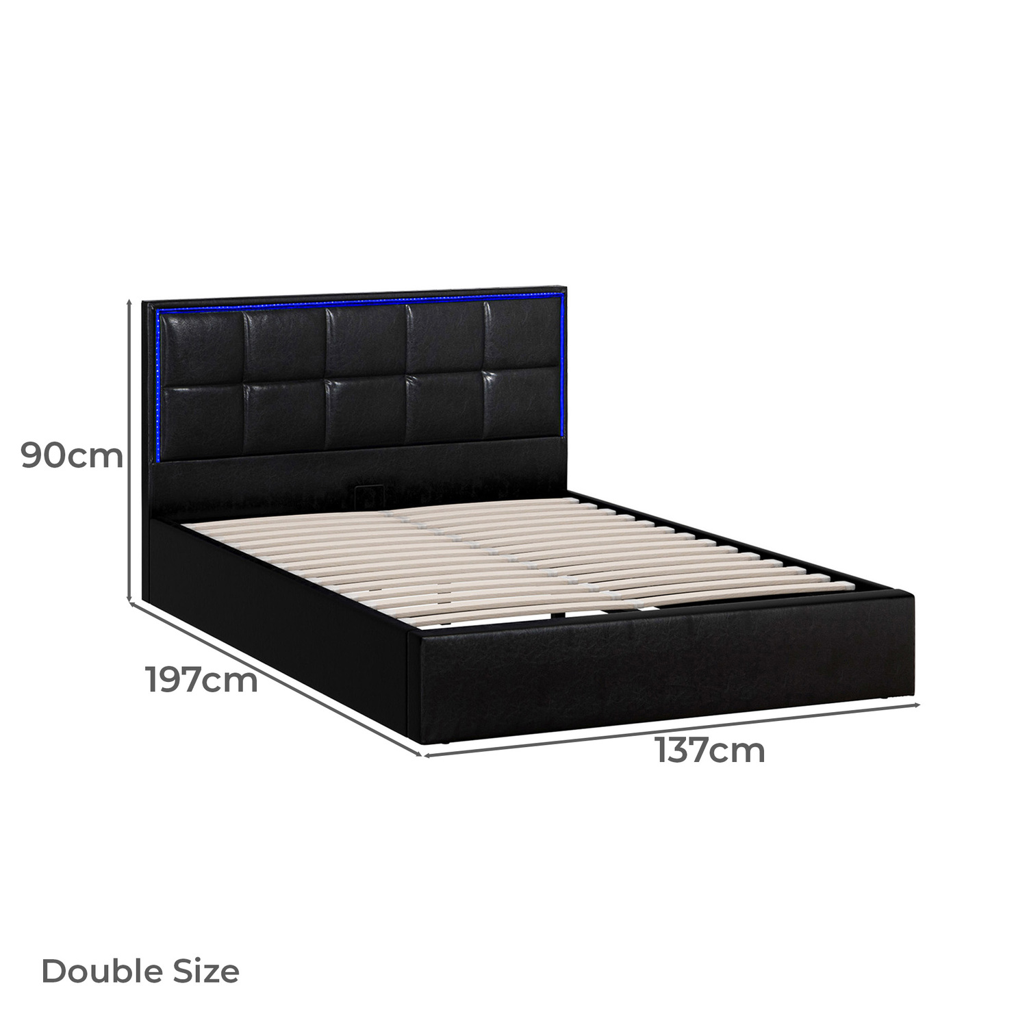 Ceri Faux Leather Gas Lift Storage Bed with LED