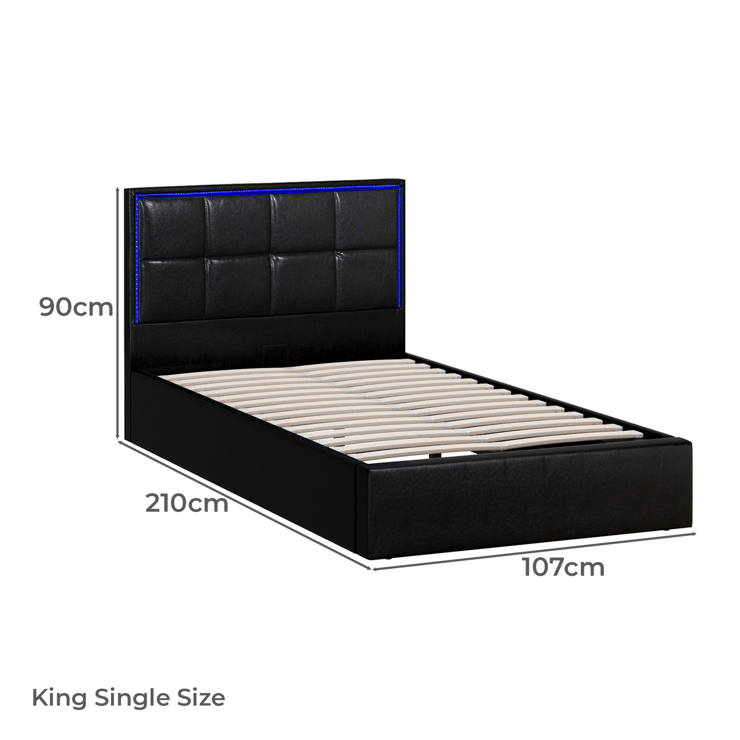 Ceri Faux Leather Gas Lift Storage Bed with LED