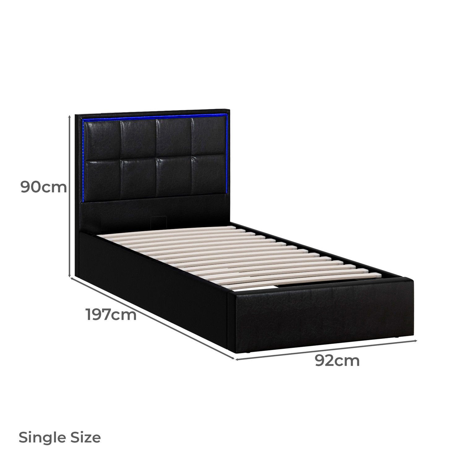 Ceri Faux Leather Gas Lift Storage Bed with LED