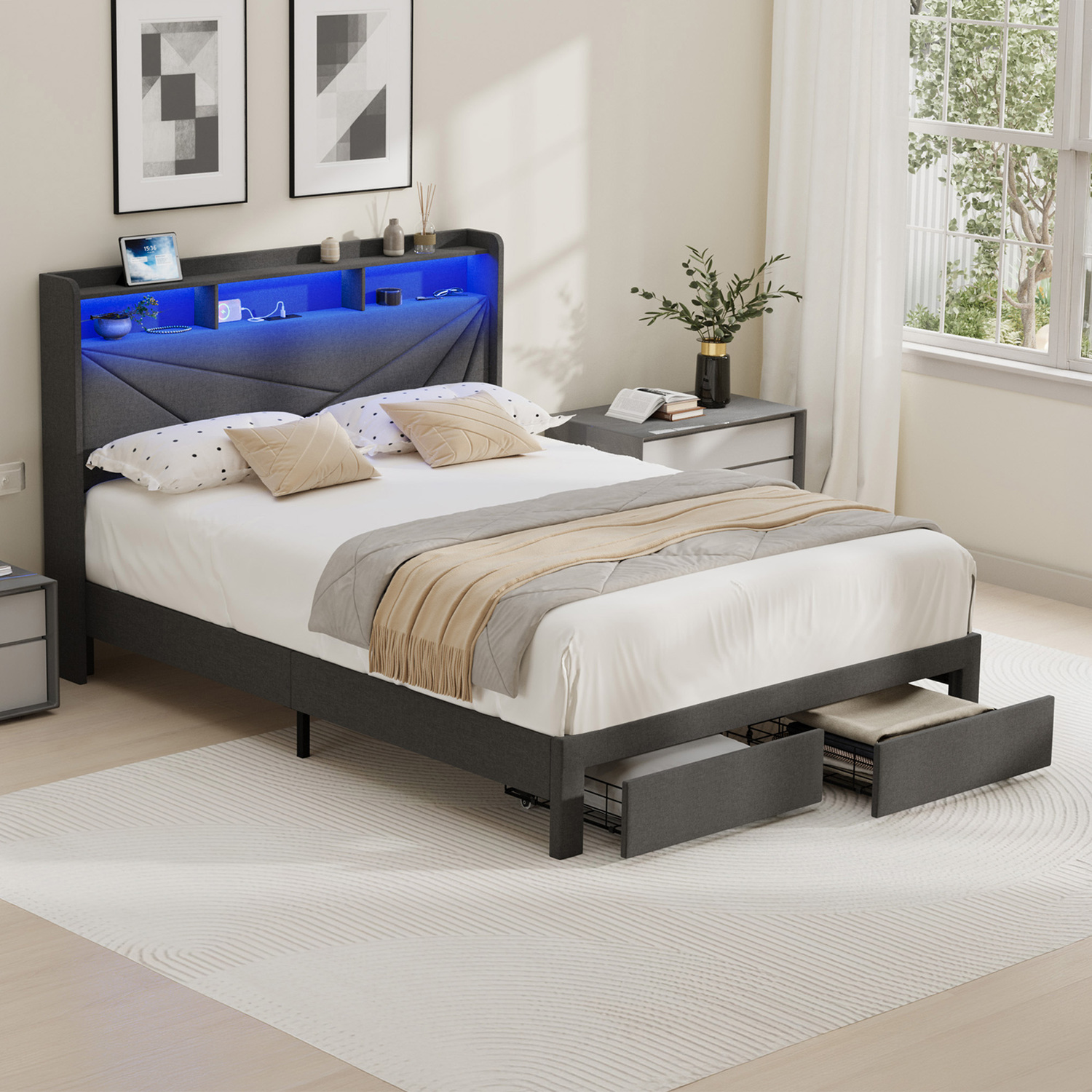 Sophia Bed Frame With Charging Station & Drawers