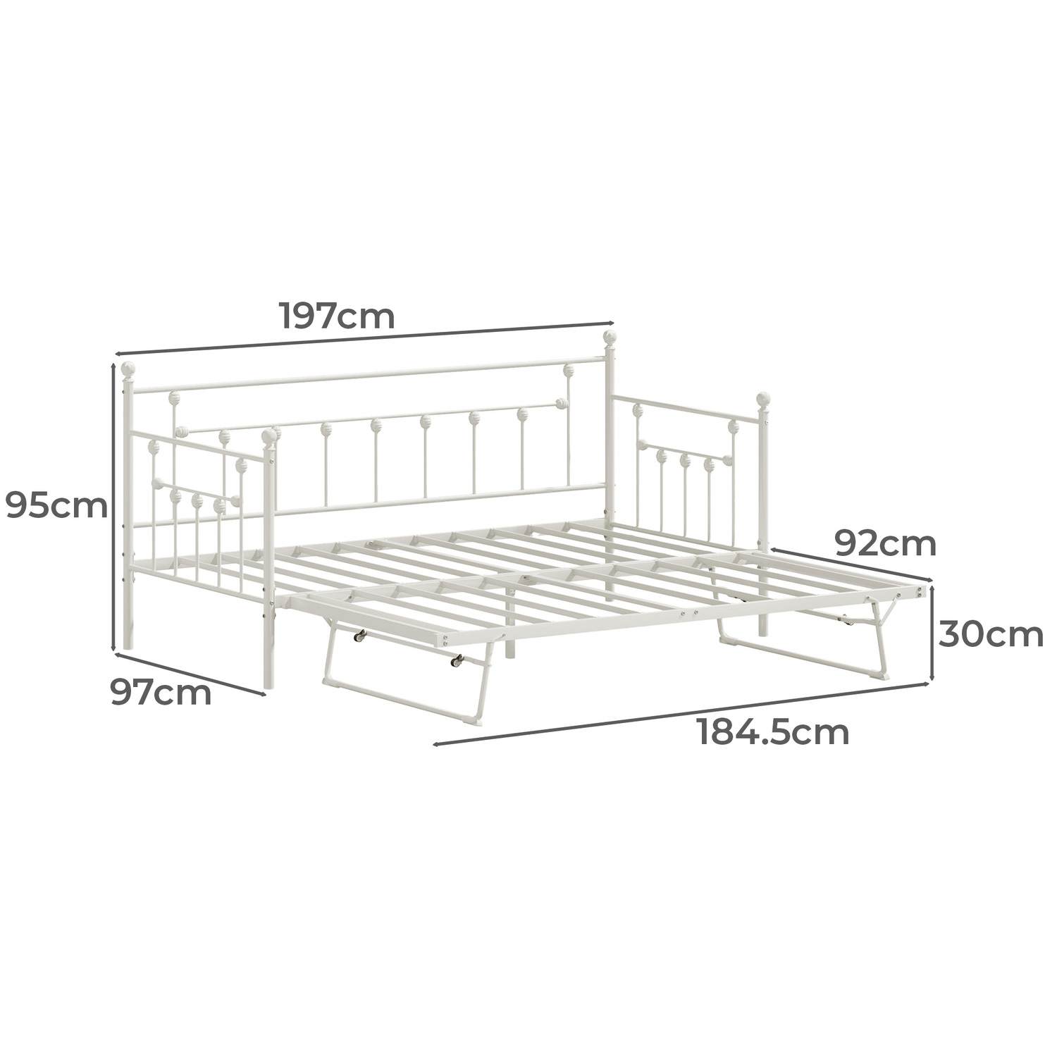 Gabriella 2 Seater Single Daybed with Trundle