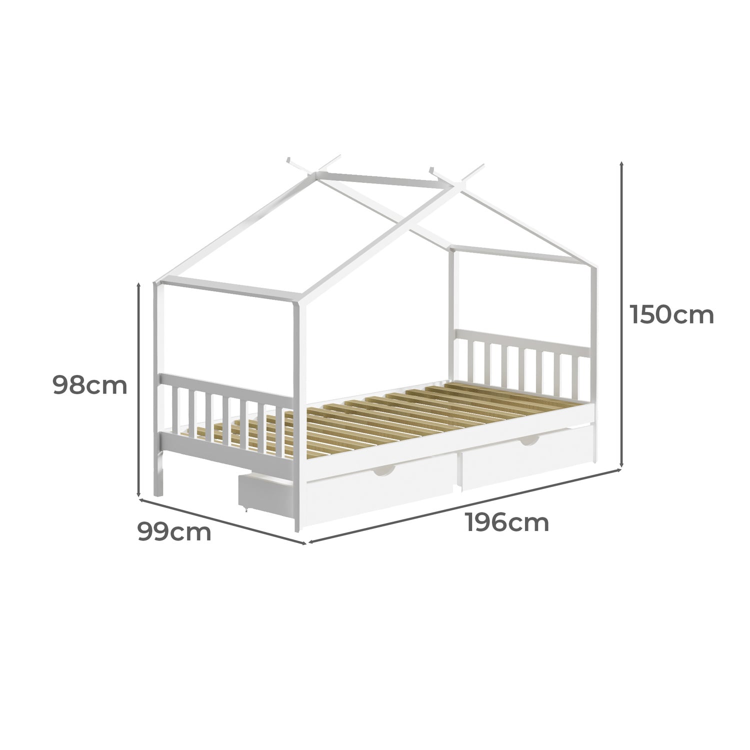 Kids' Alec Pine Wood Single Bed with Storage