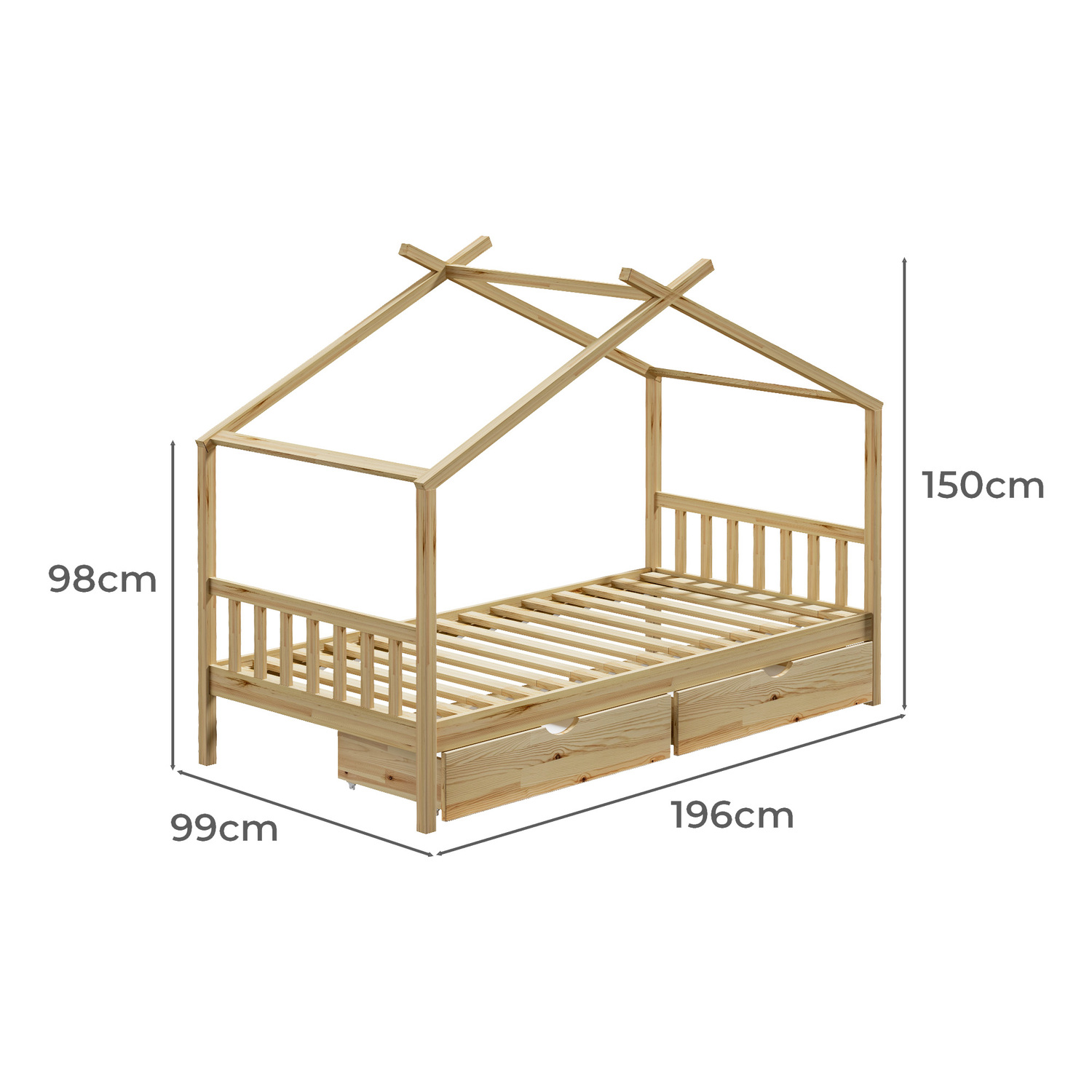 Kids' Alec Pine Wood Single Bed with Storage