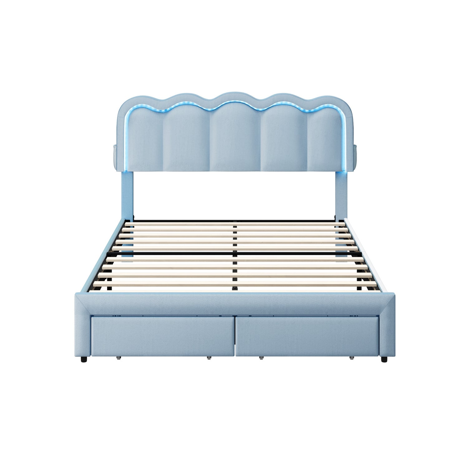 Chloe Velvet Bed Frame with LED & Drawers