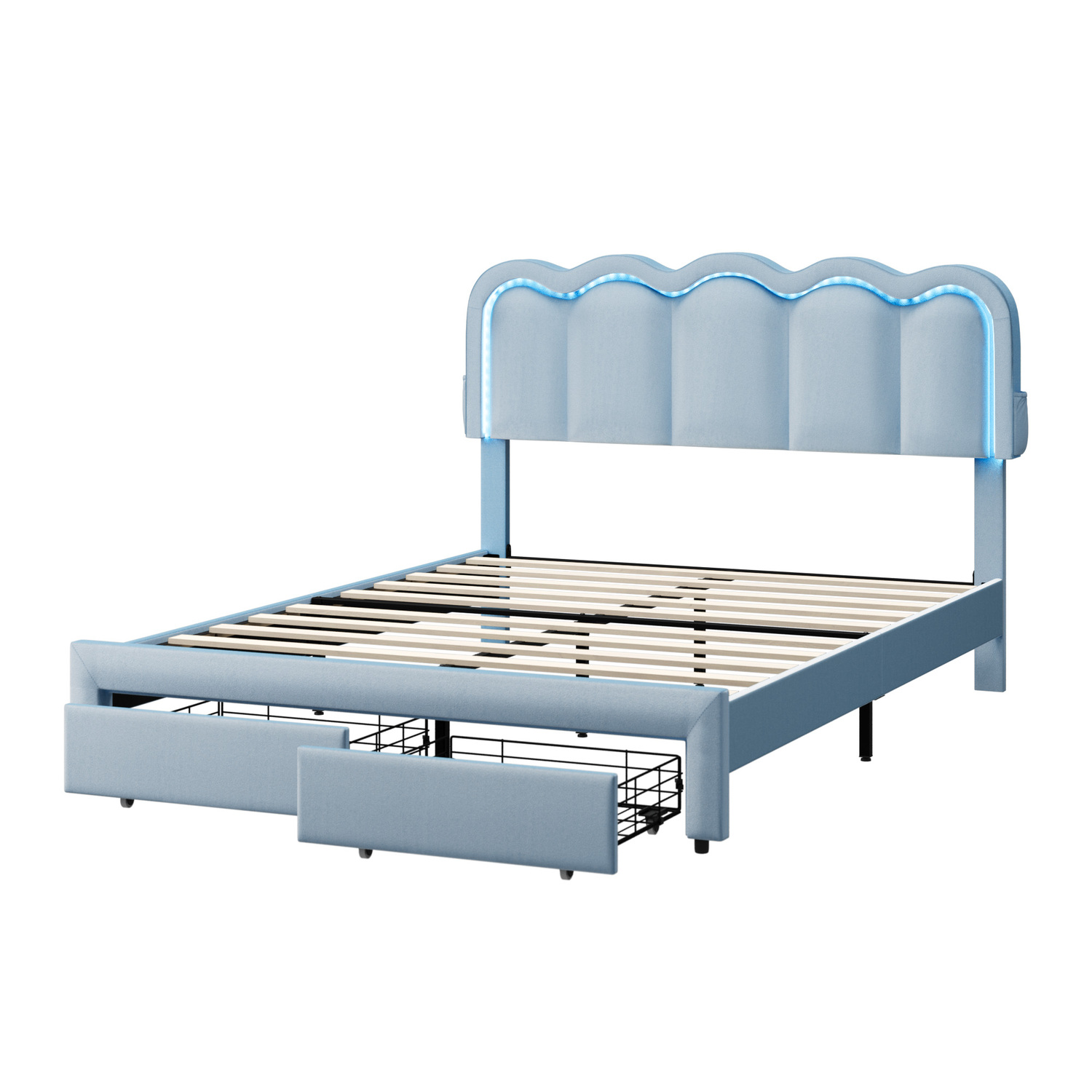 Chloe Velvet Bed Frame with LED & Drawers