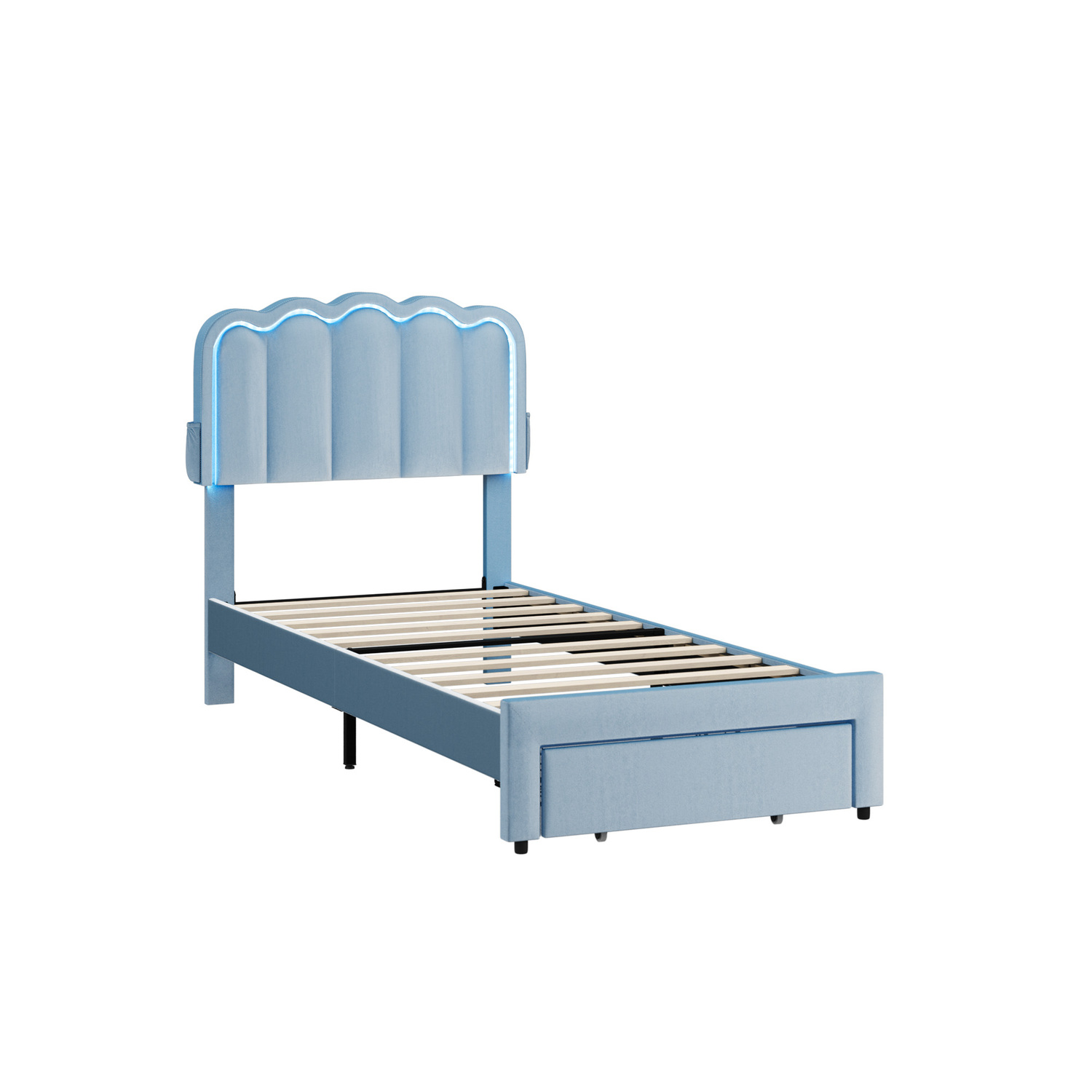 Chloe Velvet Bed Frame with LED & Drawers