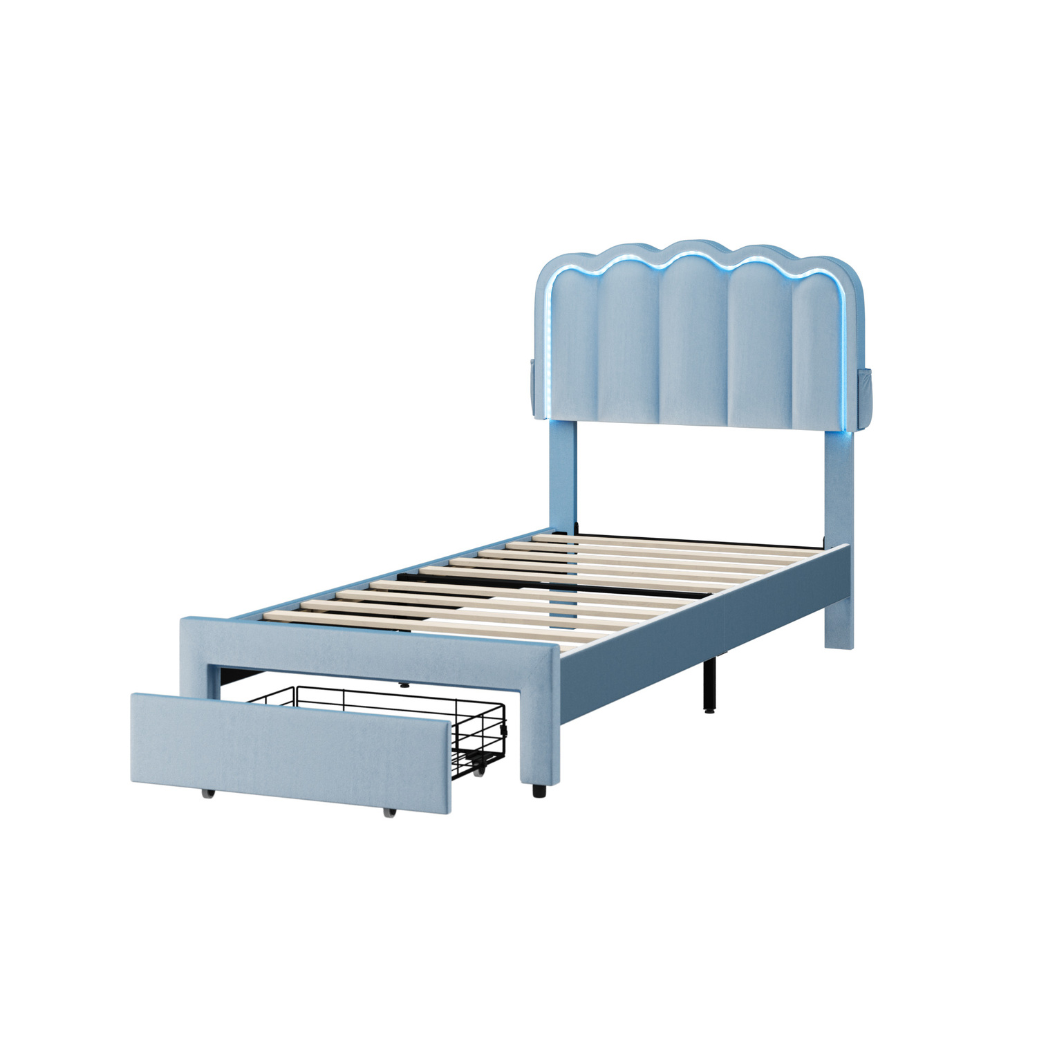 Chloe Velvet Bed Frame with LED & Drawers