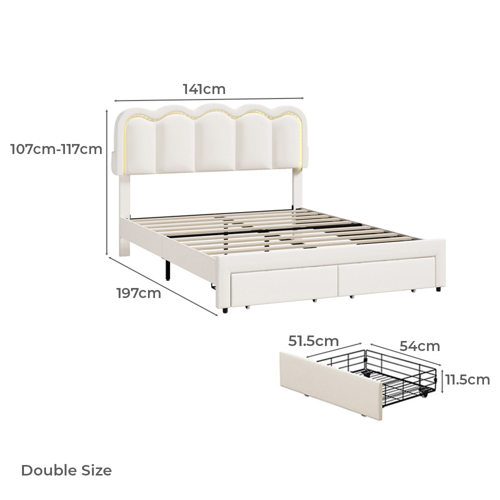 Chloe Velvet Bed Frame with LED & Drawers
