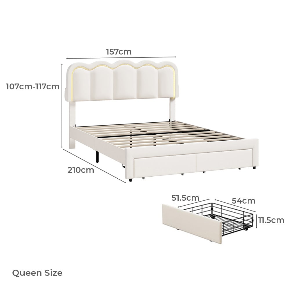 Chloe Velvet Bed Frame with LED & Drawers