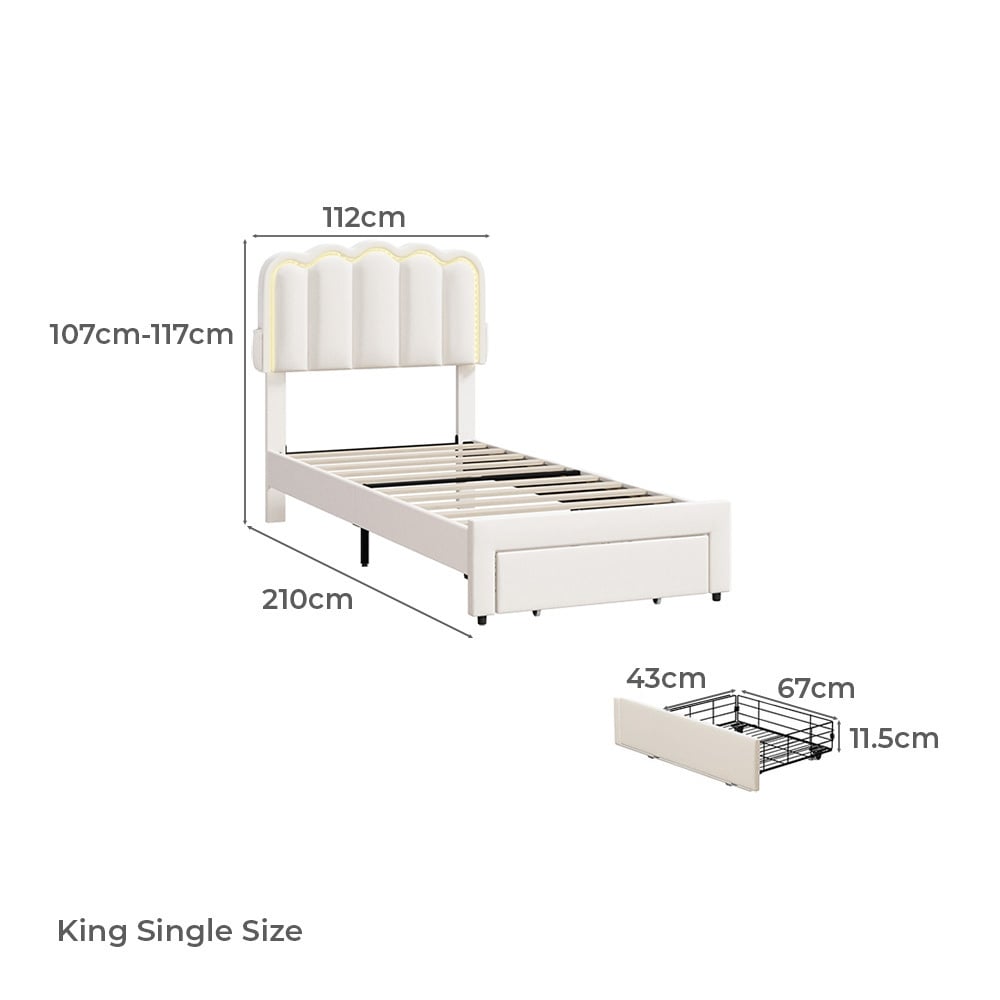 Chloe Velvet King Single Bed Frame with LED & Drawers