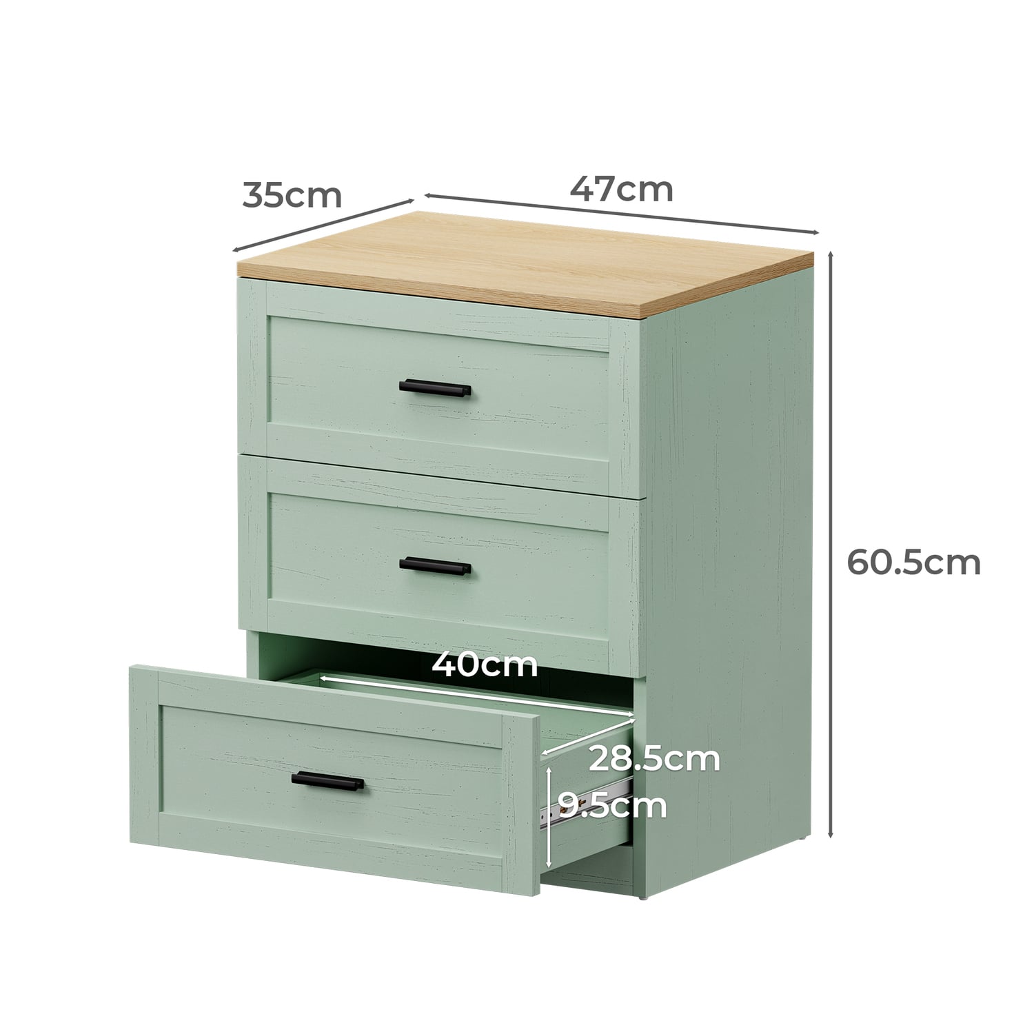 Avery 3 Drawer Bedside Table