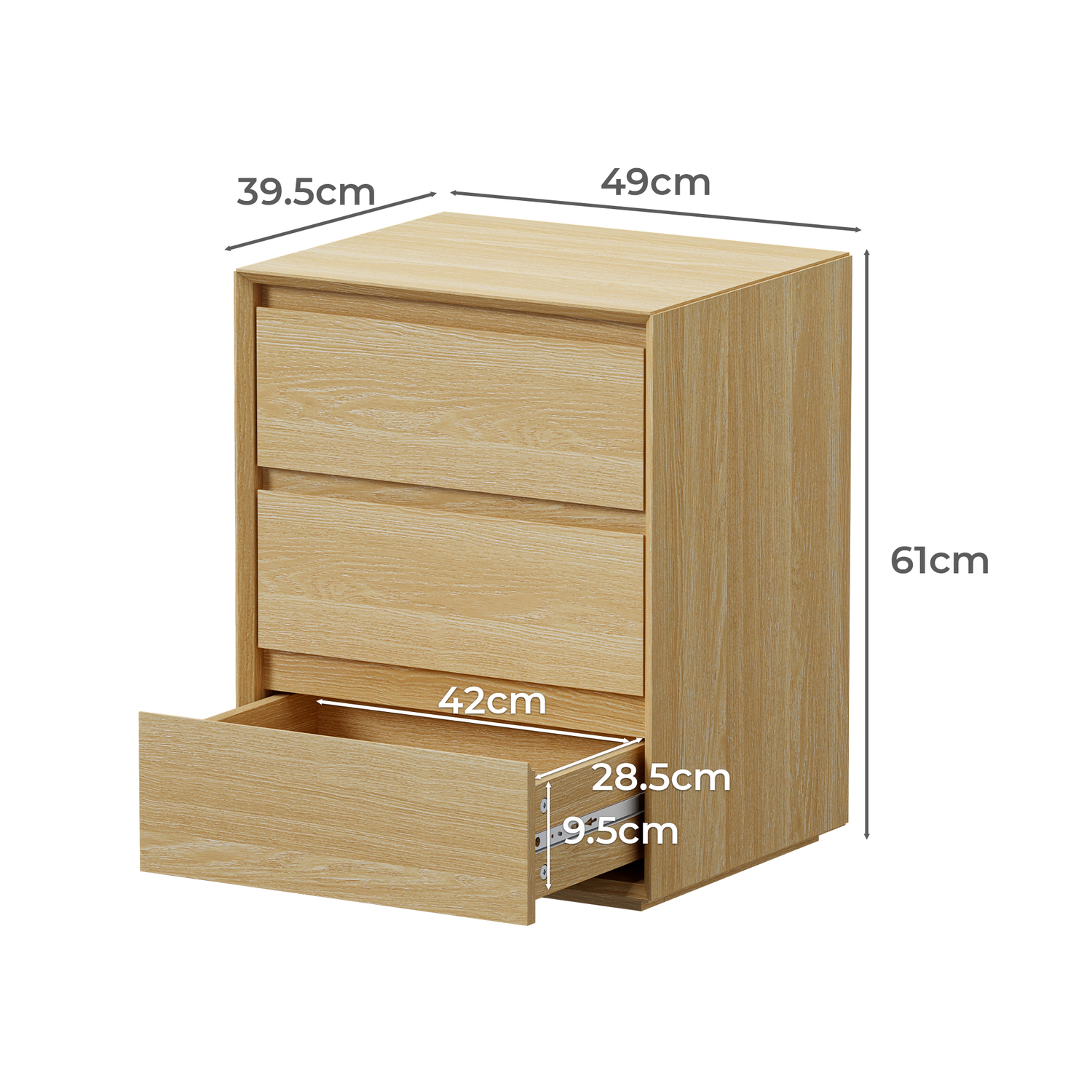 Ashton 3 Drawer Bedside Table