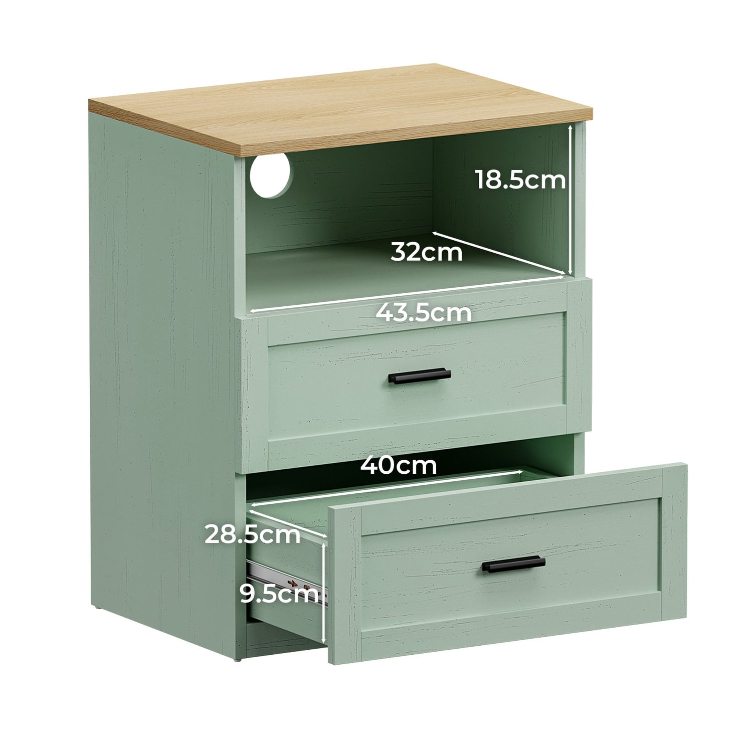 Avery 2 Drawer 1 Shelf Bedside Table