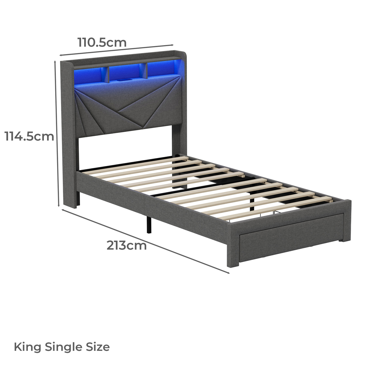 Sophia Bed Frame with Charging Station & Drawers