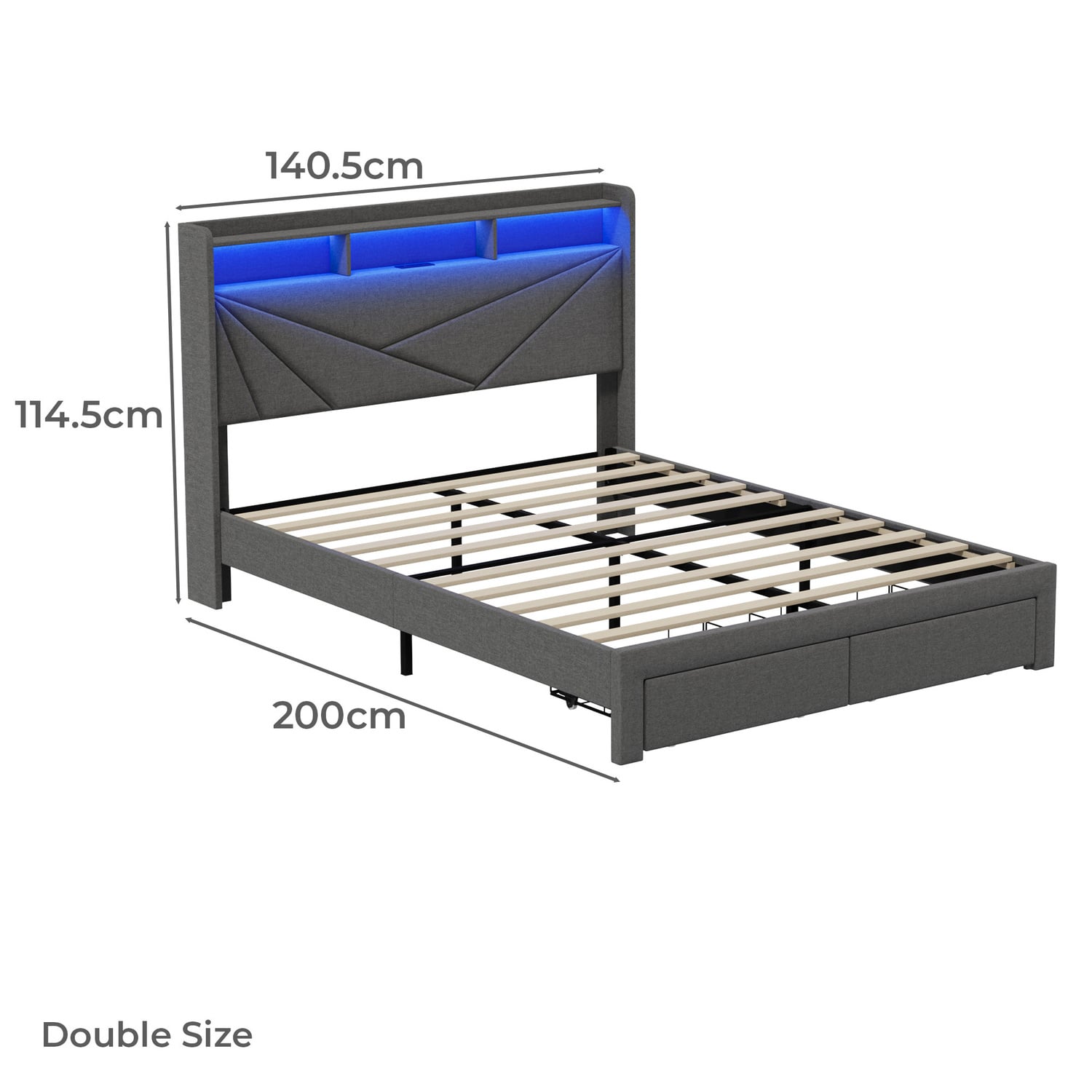 Sophia Bed Frame with Charging Station & Drawers